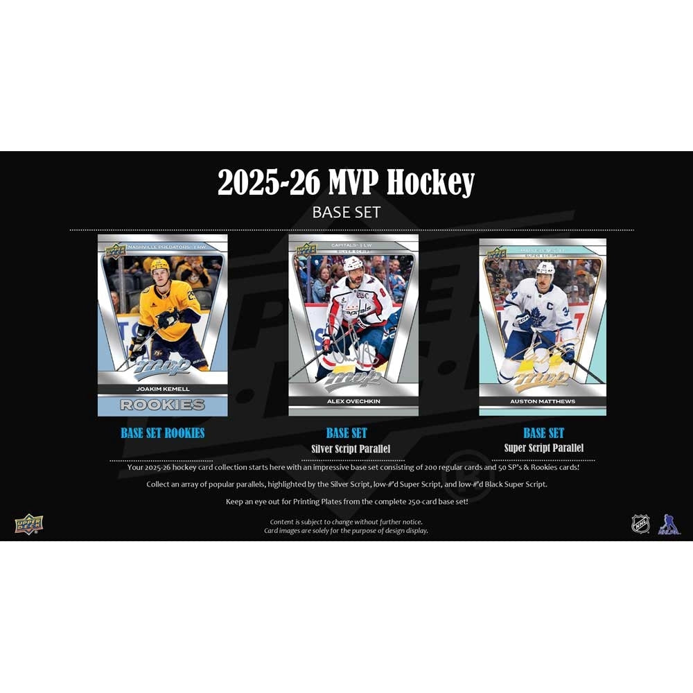 2025-26 Upper Deck MVP -jääkiekkoharrastuslaatikko - Aloittelijoille, inserteille ja rinnakkaisille pelaajille