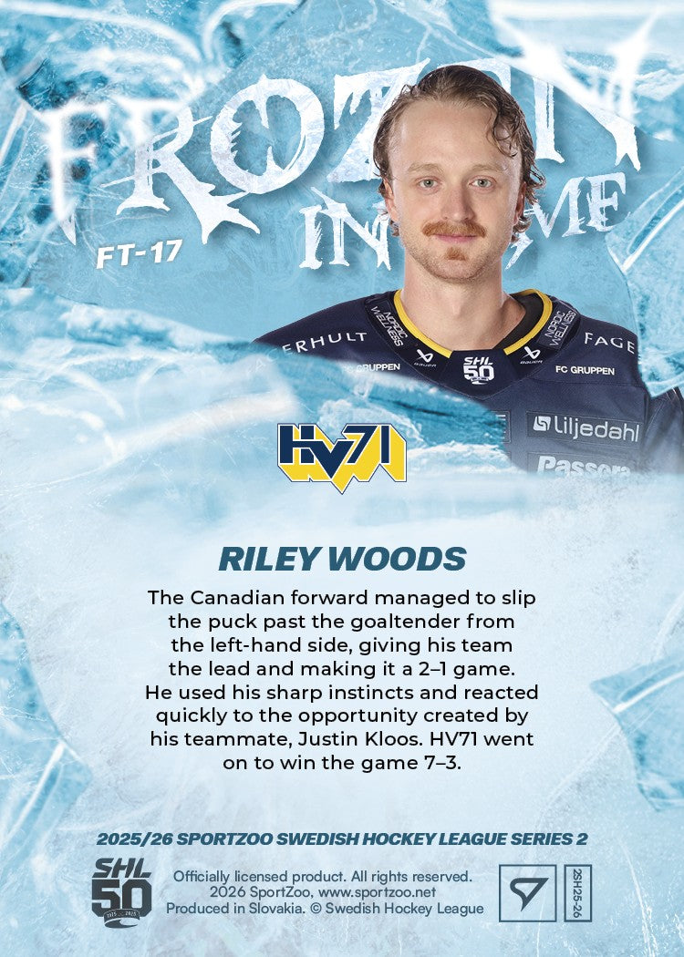 FT-17 HV71 Riley Woods AJASSA PYSÄHTYNYT