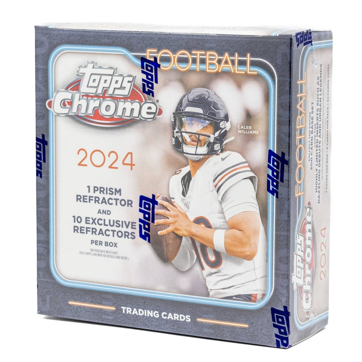 2024 Topps Chrome Football Mega Box med samlarkort för amerikansk fotboll och exklusiva NFL-kort.