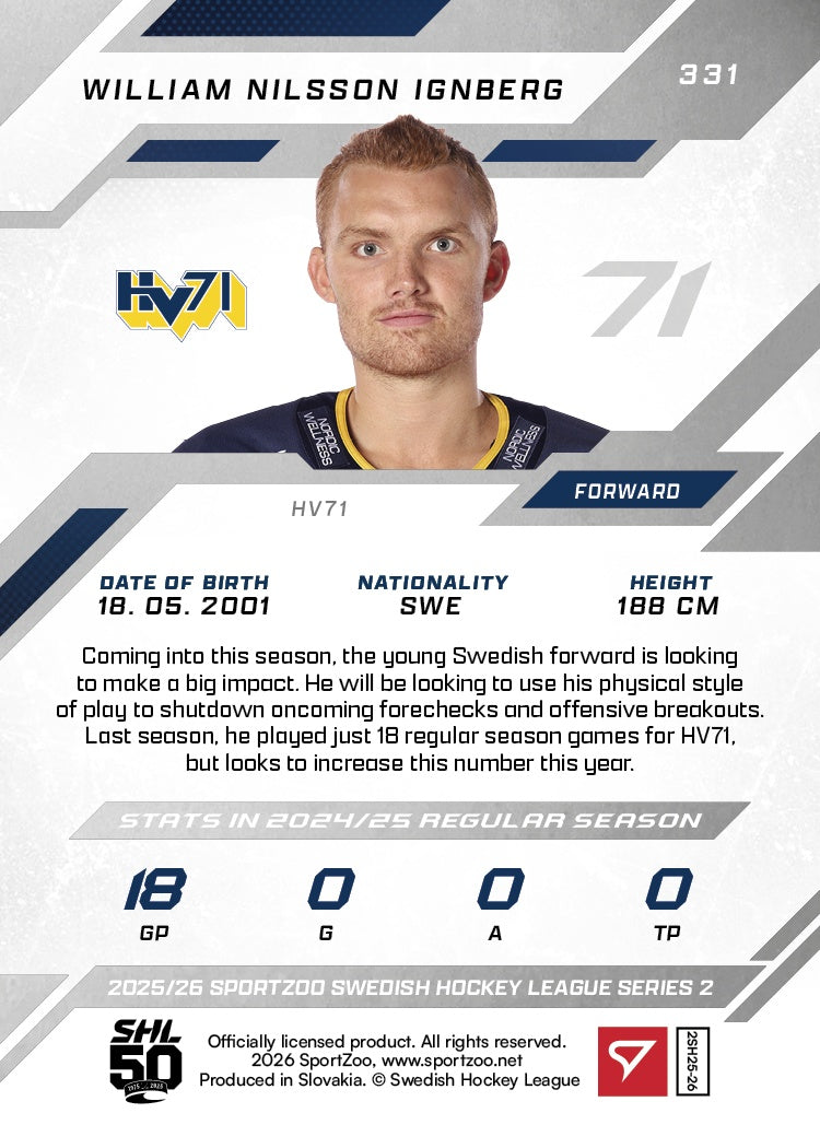 331 HV71 William Nilsson Ignberg ROOSA