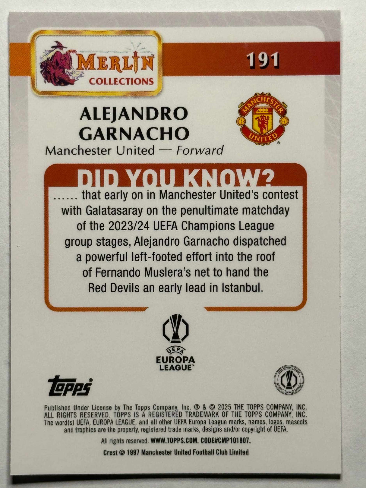 Alejandro Garnacho - Peruskortti - Topps Merlin UCC 24/25