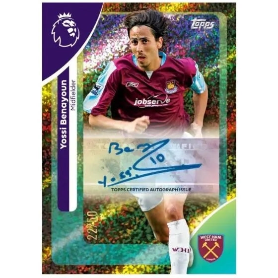 Topps Premier League 2026 Eco Pack med 25 fotbollskort och 2 Limited Edition samlarkort.