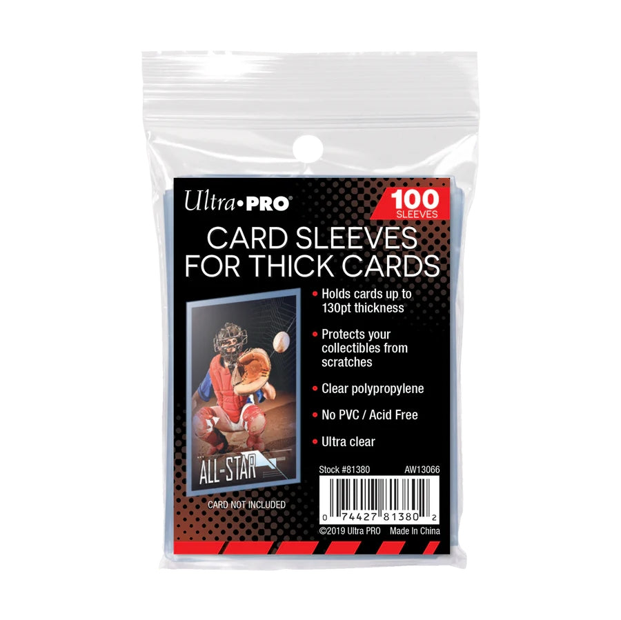 Ultra PRO Thick Card Sleeves 100-pack, extra tjocka plastfickor för samlarkort och skyddande sleeves.